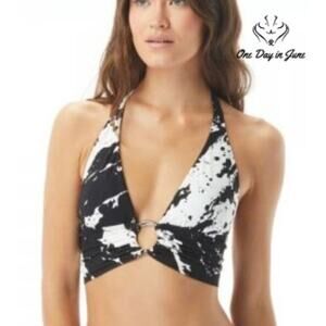 Carmen Marc Valvo Splash Noir V-Neck Halter Top Size XS